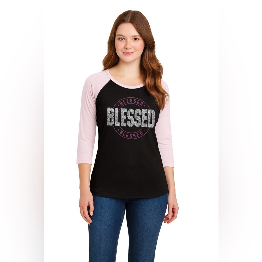 Pink and Black Quarter Sleeve Top Medium